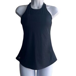 Athleta Black Zenith Tank Top Mesh Racerback Cutout Built-in Bra XS Yoga Workout